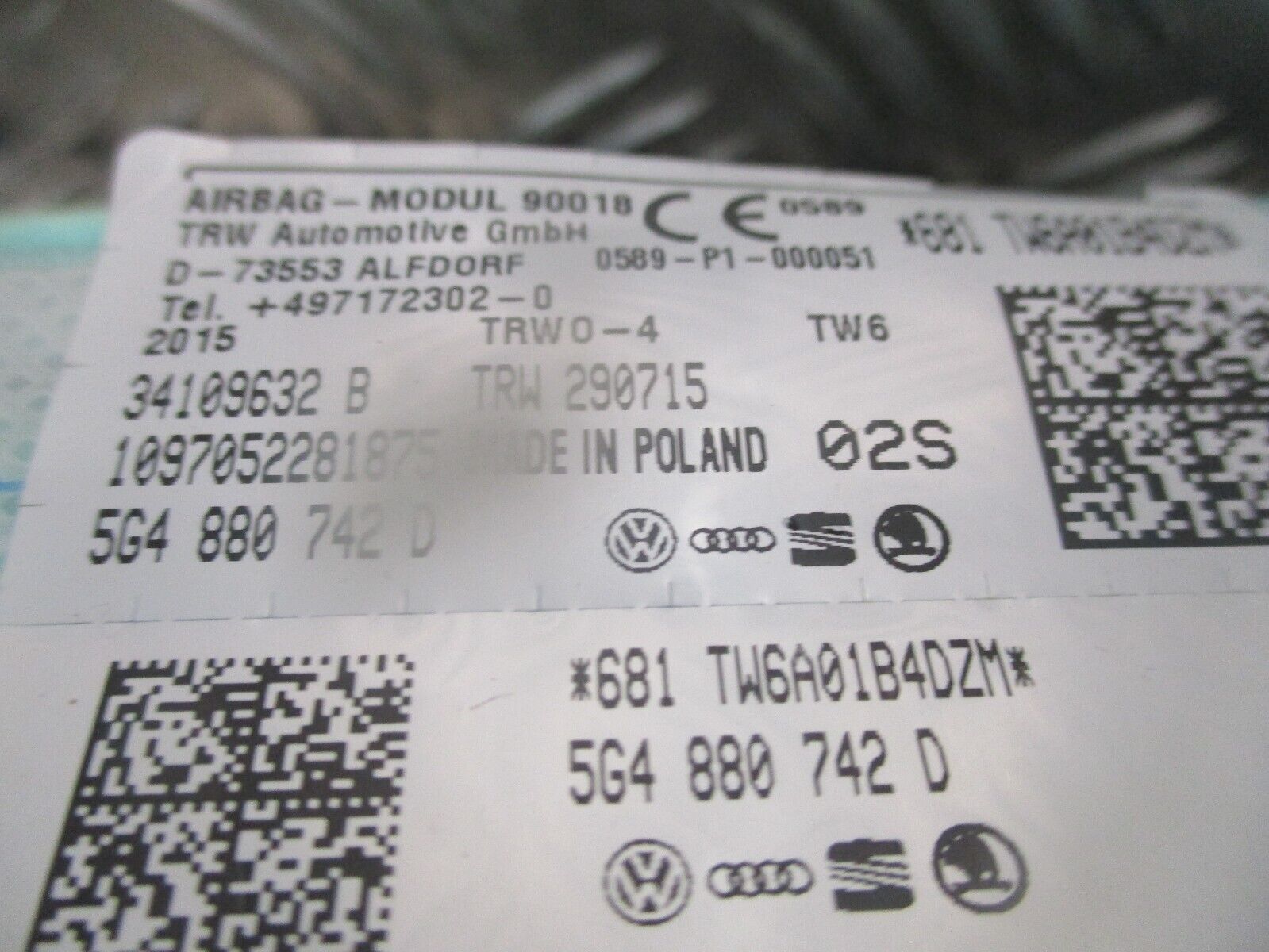 2015 GENUINE VW GOLF MK7 FRONT LEFT PASSENGER SIDE CURTAIN ROOF BAG 5G4880741D - Image 3