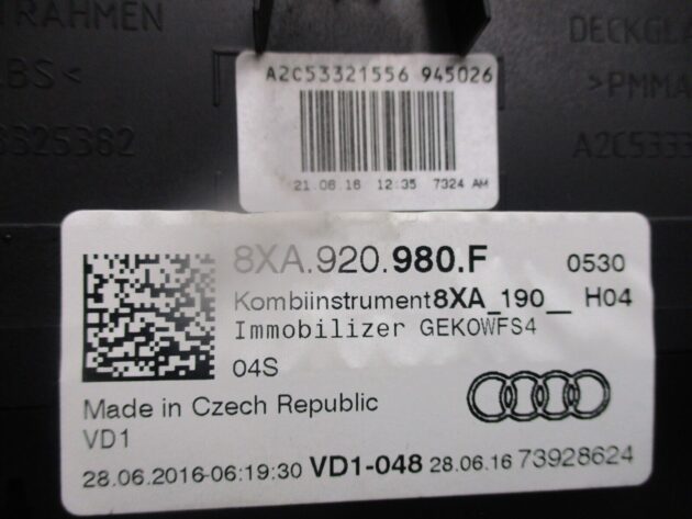 2016 GENUINE AUDI A1 SPEEDOMETER INSTRUMENT CLUSTER CLOCK 8XA920980F - Image 2