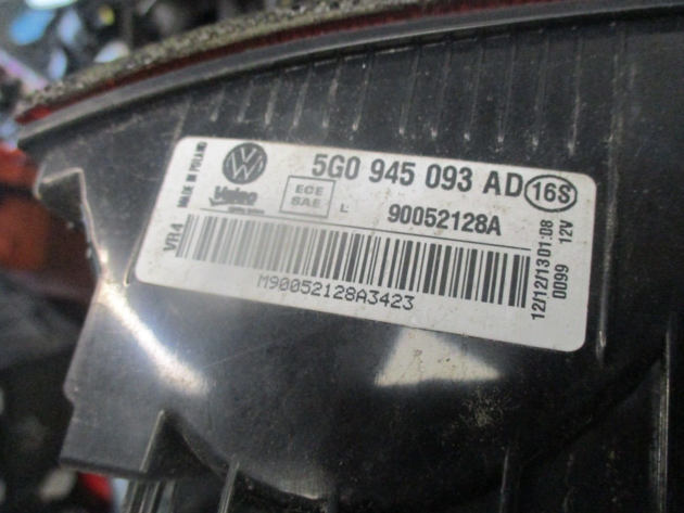 2013 VW GOLF MK7 REAR LEFT PASSENGER SIDE INNER TAILLIGHT LAMP 5G0945093AD - Image 6