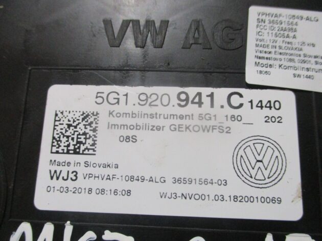 2018 GENUINE VW GOLF MK7 SPEEDOMETER INSTRUMENT CLUSTER CLOCK 5G1920941C - Image 2
