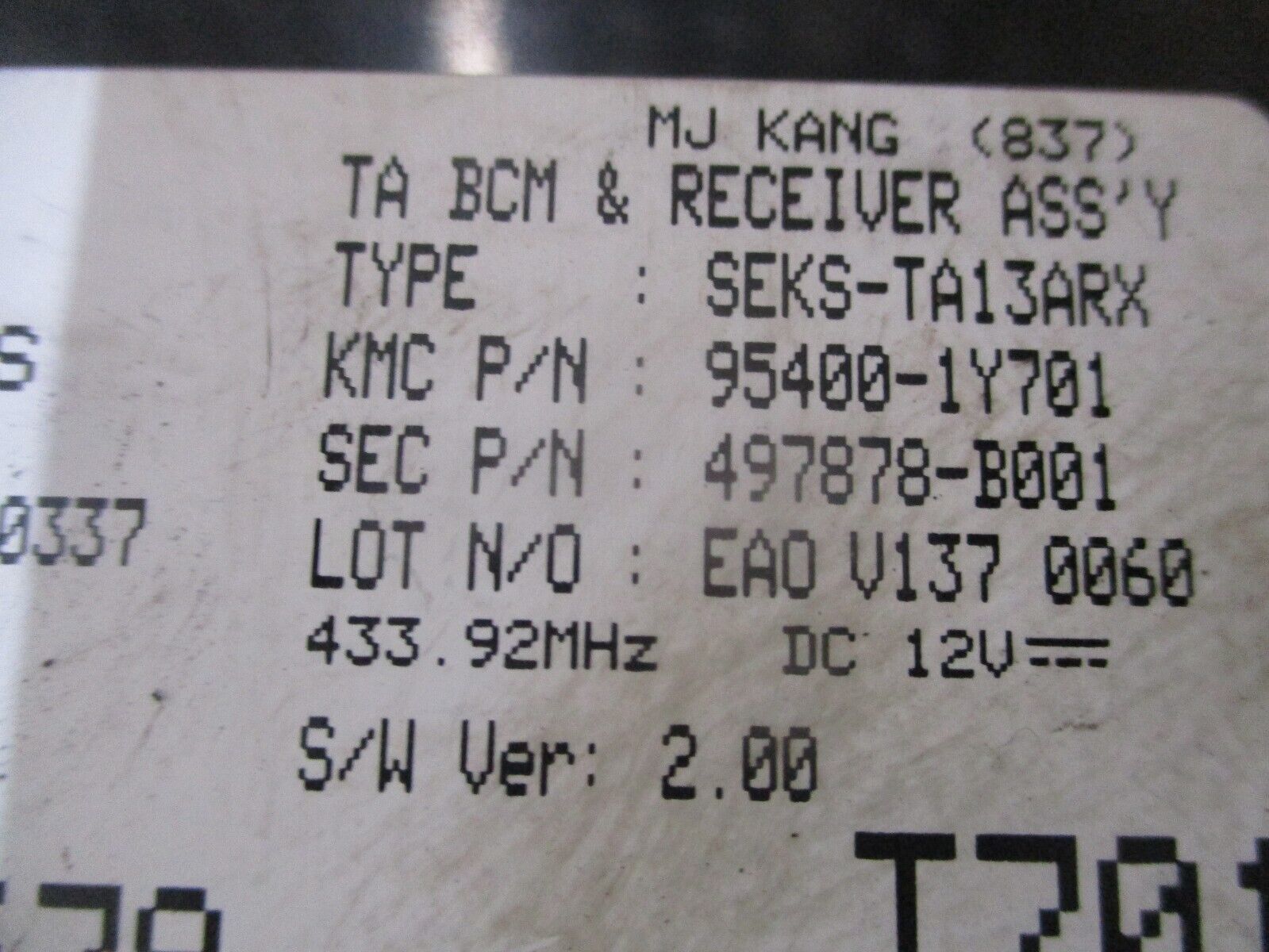 2015 GENUINE KIA PICANTO 1.0 PETROL BCM BODY CONTROL MODULE 95400-1Y701 - Image 2