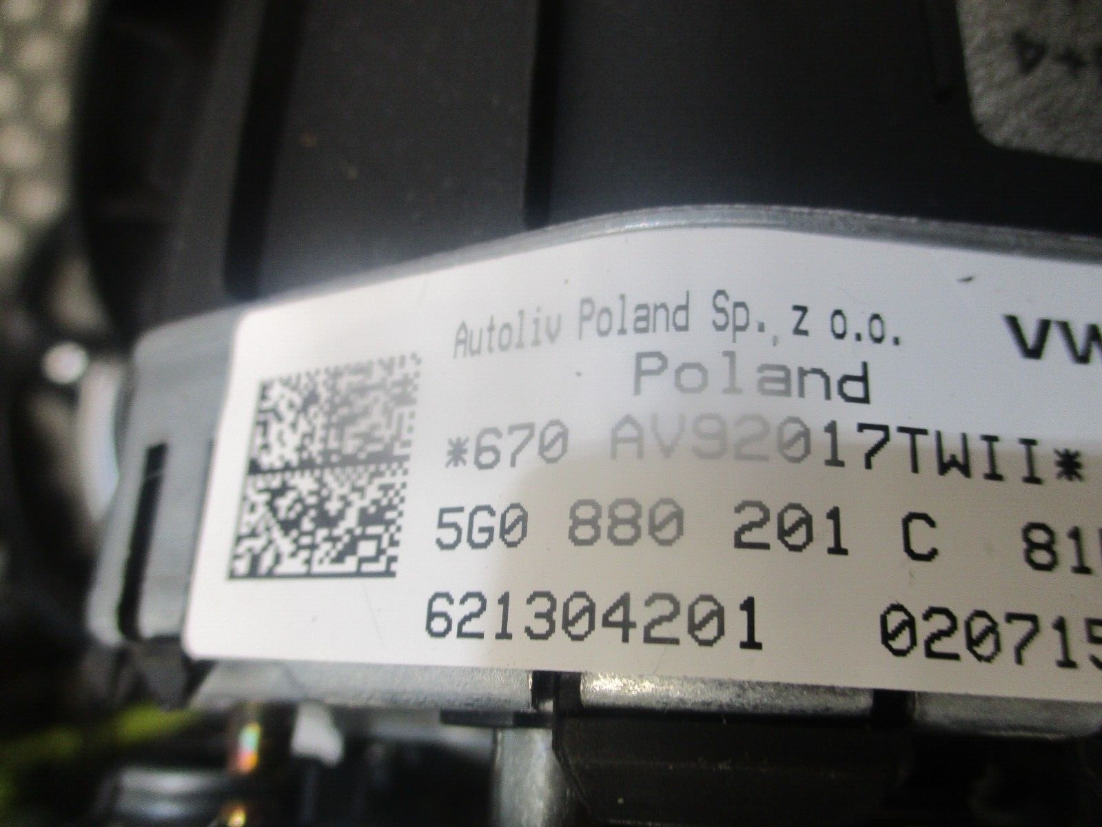 2015 GENUINE VW GOLF MK7 DRIVERS STEERING WHEEL AIRBG 5G0880201C - Image 2