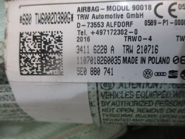 2016 GENUINE SKODA OCTAVIA HATCHBACK LEFT PASSENGER SIDE CURTIAN AIRBG 5E0880741 - Image 2