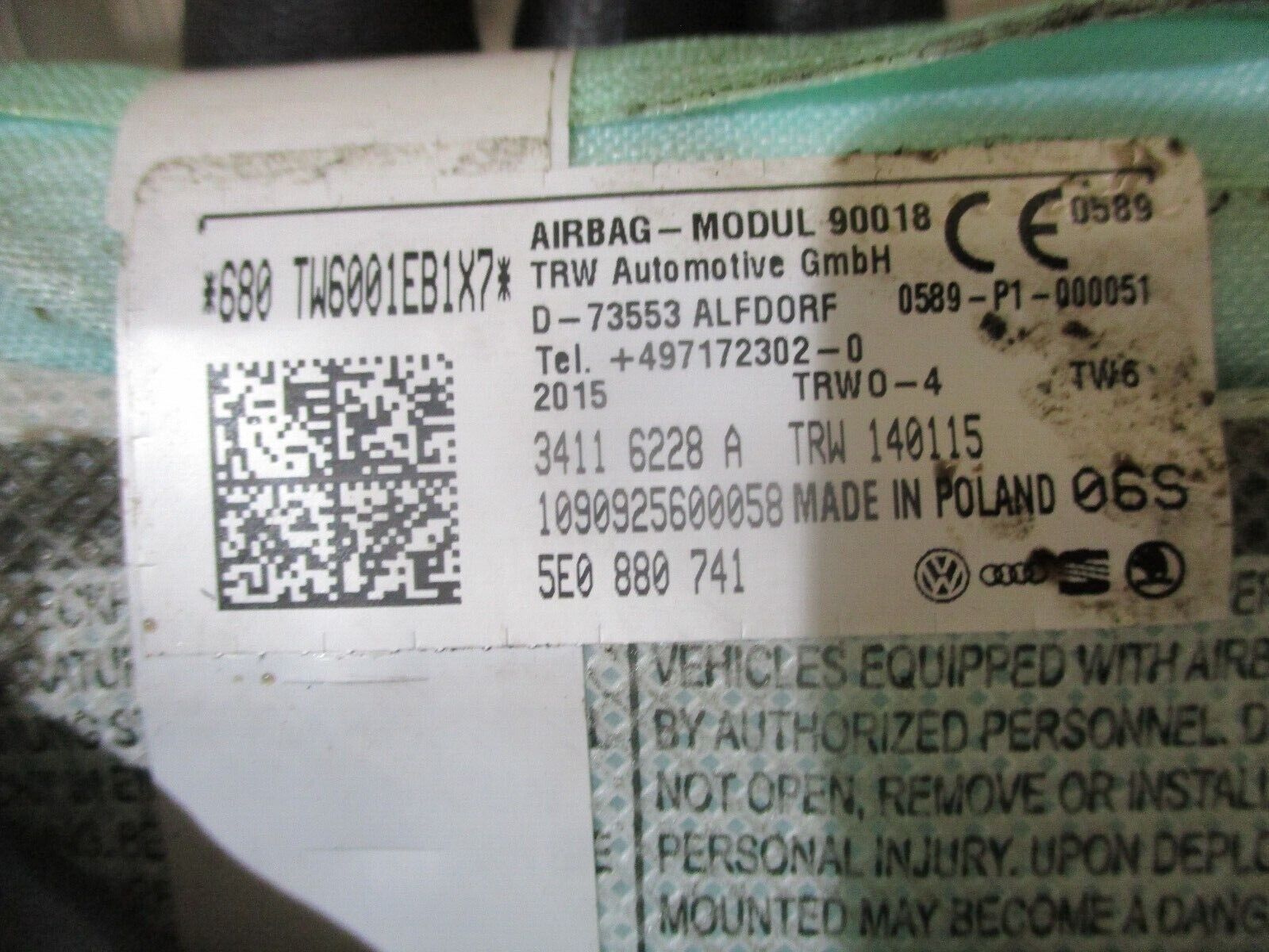 2015 GENUINE SKODA OCTAVIA LEFT PASSENGER SIDE ROOF CURTIAN AIRBG 5E0880741 - Image 2