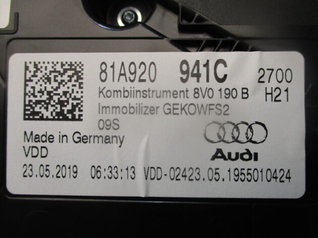 2019 GENUINE AUDI Q2 SPEEDOMETER INSTRUMENT CLUSTER CLOCK 81A920941C - Image 2