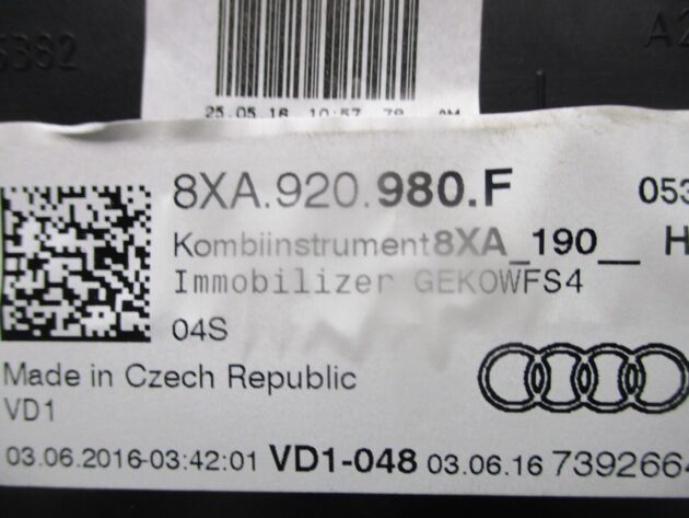 2016 GENUINE AUDI A1 SPEEDOMETER INSTRUMENT CLUSTER CLOCK 8XA920980F - Image 2