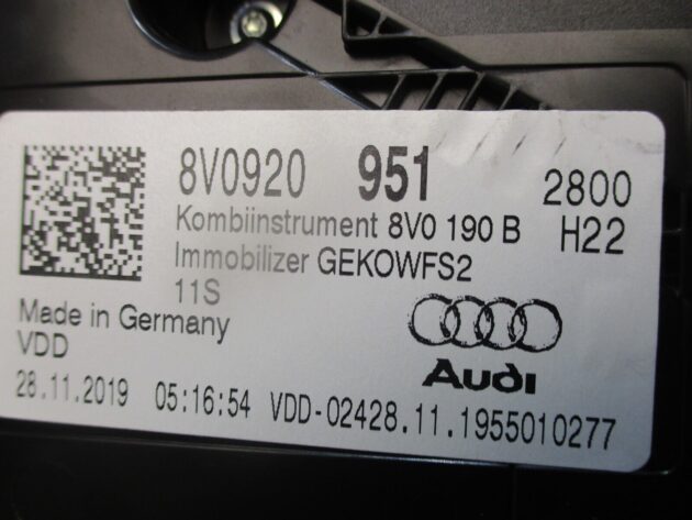 2019 GENUINE AUDI A3 8V SPEEDOMETER INSTRUMENT CLUSTER CLOCK 8V0920951 - Image 2