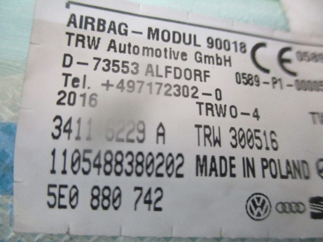 2016 GENUINE SKODA OCTAVIA FRONT RIGHT DRIVER SIDE CURTIAN ROOF BAG 5E0880742 - Image 3