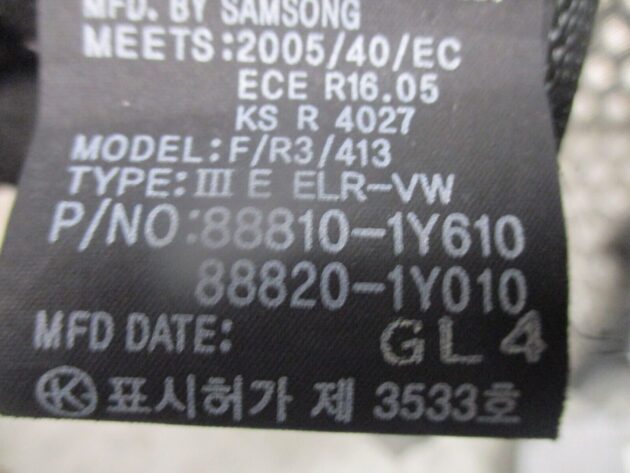 2015 KIA PICANTO 3DR FRONT LEFT PASSENGER SIDE SEAT BELT 88810-1Y610 88820-1Y010 - Image 2